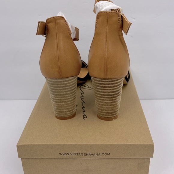 VINTAGE HAVANA, BLACK & TAN OPEN TOE MIDTOP, ADJUSTABLE ANKLE LOOP WITH BUCKLE - Picture 3 of 14